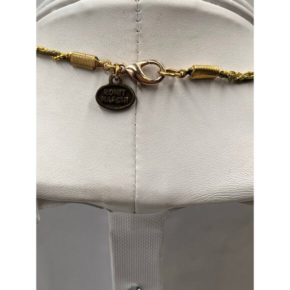 Ronit Nafshi Artisan Handmade Necklace Brown Yellow Dark Blue Iridescent Stones - Picture 9 of 11